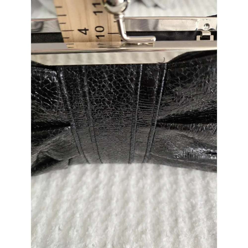 Black Clutch bag purse‎ removable chain strap kiss lock clasp bow formal evening